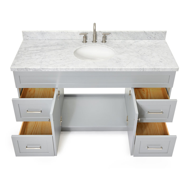 Abell 61'' Single Bathroom Vanity with Carrara Marble Top, Gray