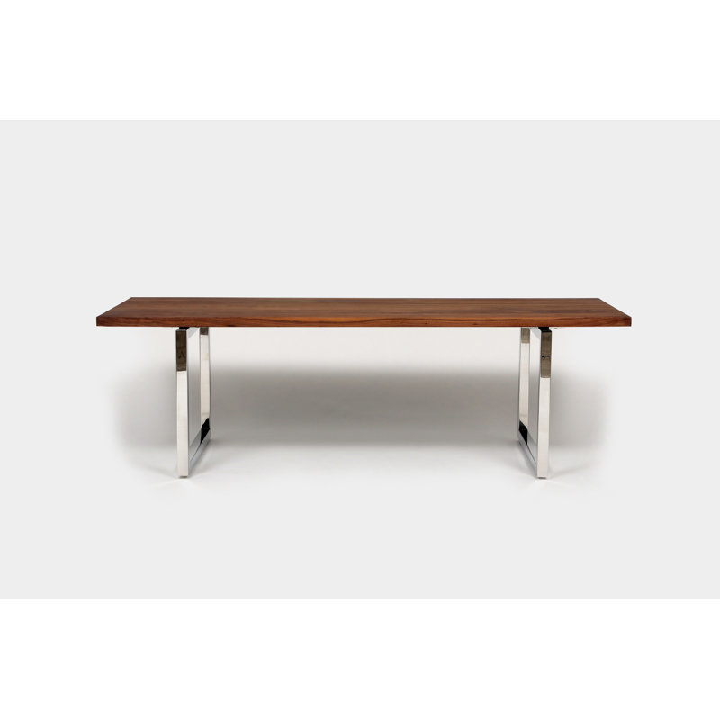 Gax Walnut Wood Dining Table, 36" W x 96" L, Polished Stainless Steel