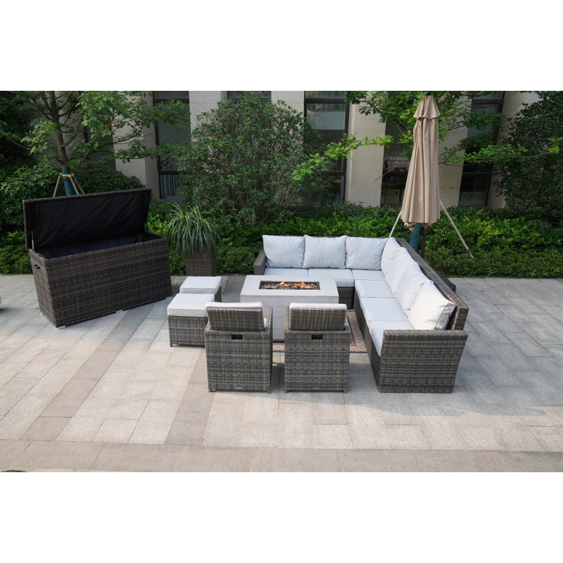 Ensemble de patio 10 pièces en rotin avec coussins
