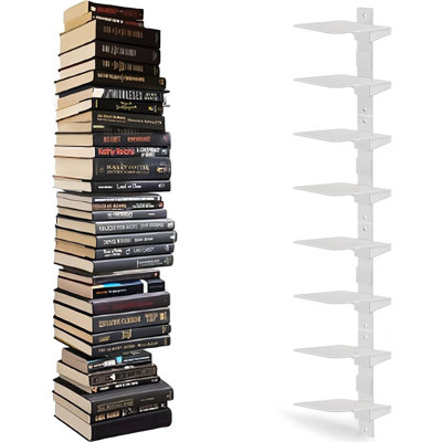 Ensemble de 4 étagères à livres flottantes blanches - tour de livre verticale à 8 niveaux invisibles, étagères en métal robustes pour la maison, le bureau et le salon