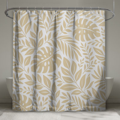 Rideaux de douche à motif de feuilles tropicales extra long