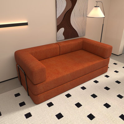 Convertible Sleeper Sofa Bed with Cylindrical Pillow, Corduroy Folding Mattress Couch for Living Room and Bedroom