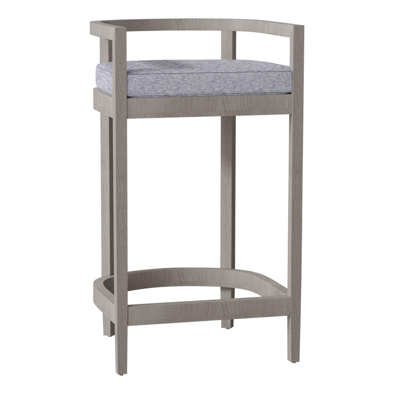 Santa Barbara Patio Bar Stool with Cushion, Welt, Oyster Teak, Verona Mist