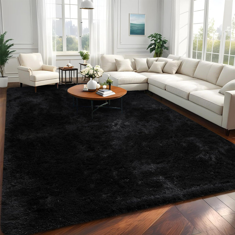 Soft black shag area rug, Rectangle 9' x 12'