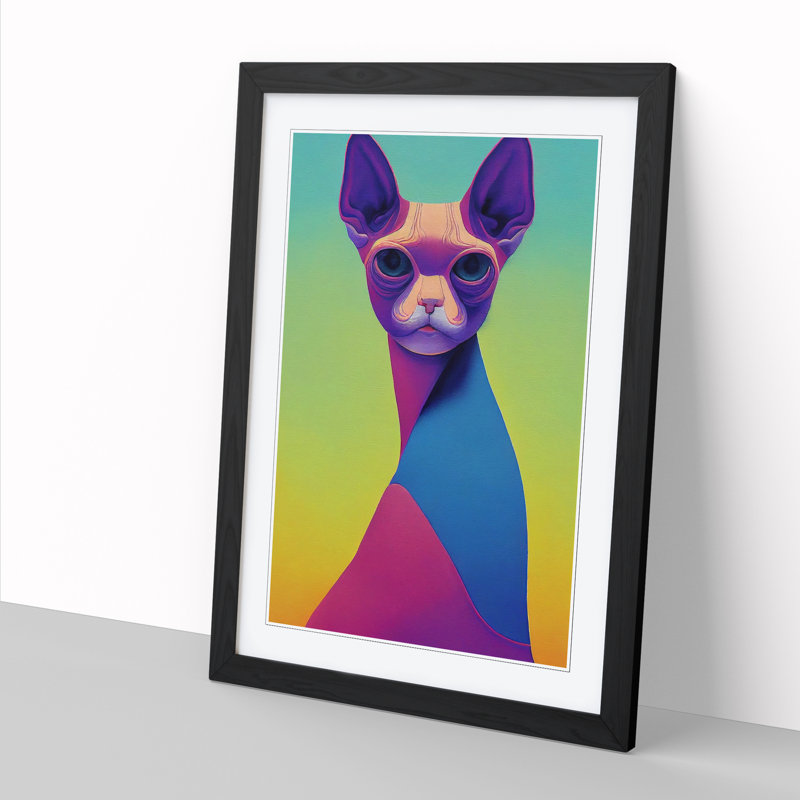 Sphynx Cat - Single Picture Frame Painting, 34cm H x 25cm W x 2cm D, Walnut