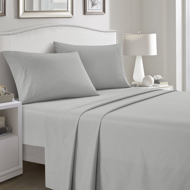  Microfiber / Polyester Sheet Set, Light Gray, King Sheet Set with Fitted Sheet and 2 Pillowcases