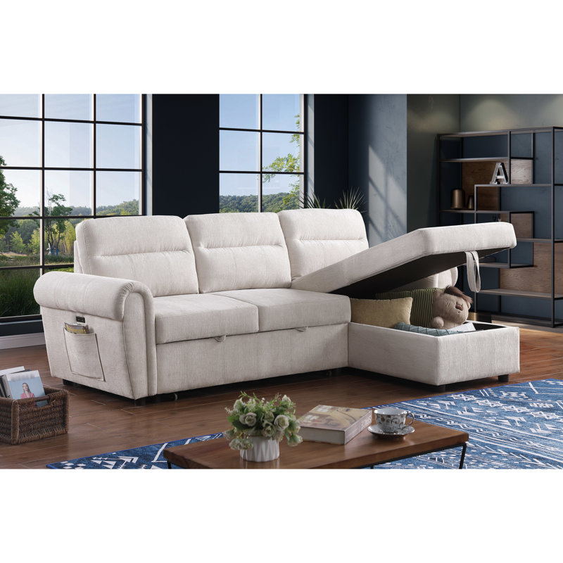 Canapé modulaire avec méridienne de rangement et canapé-lit en chenille beige