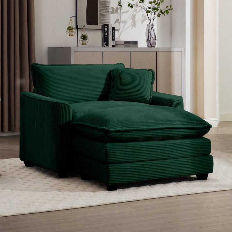 Canapé et chaise en velours côtelé 45,5 po Hassib, Velours côtelé vert