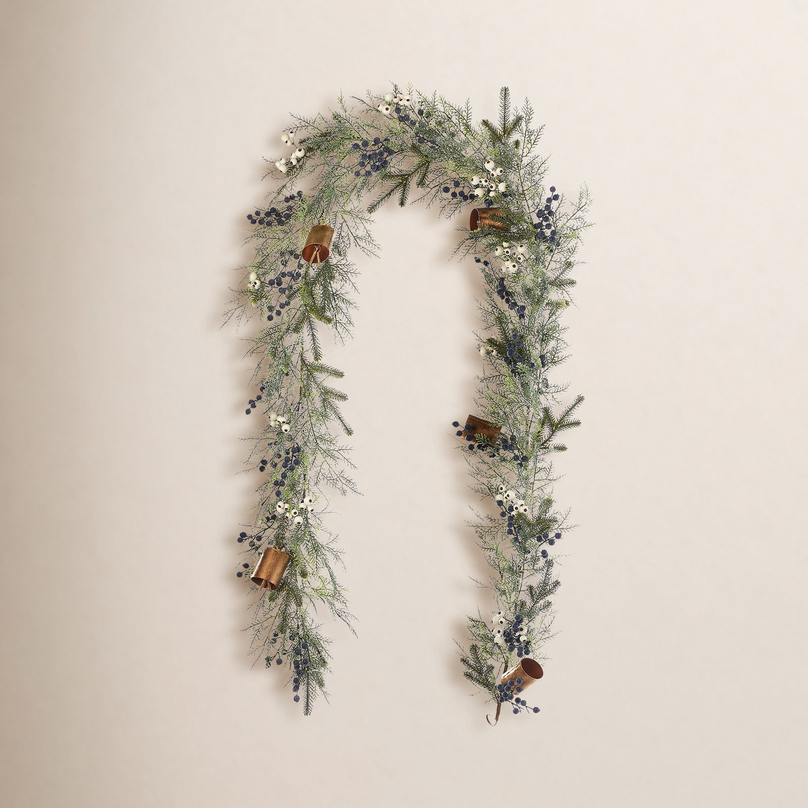 Mixed Mica Foliage with Blueberries and Harmony Bells 9ft Garland Pre-Lit Fairy Lights B/O
