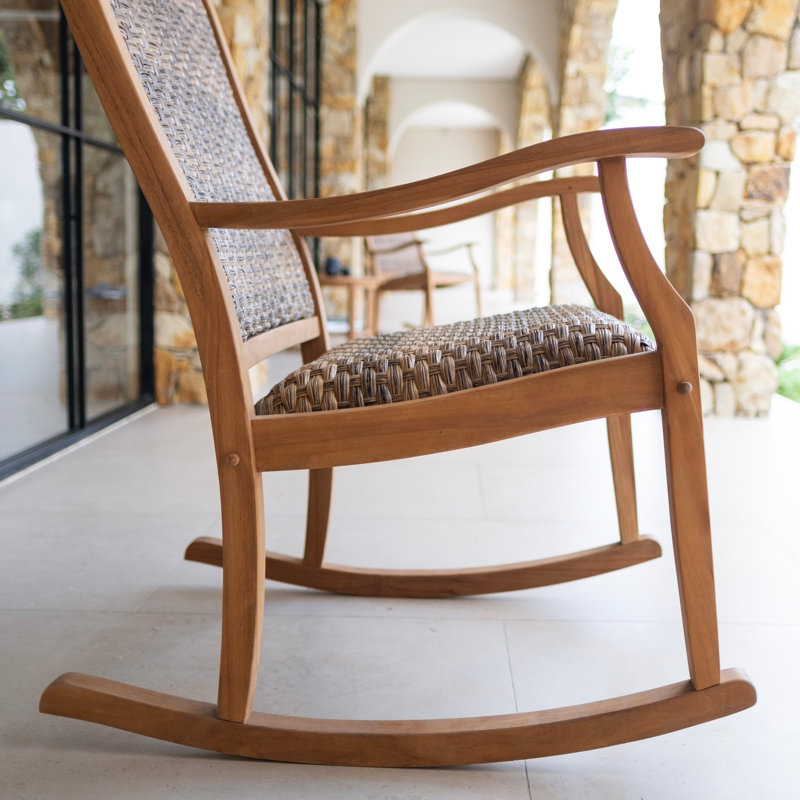 Chaise berçante d'extérieur en teck indonésien Leeds