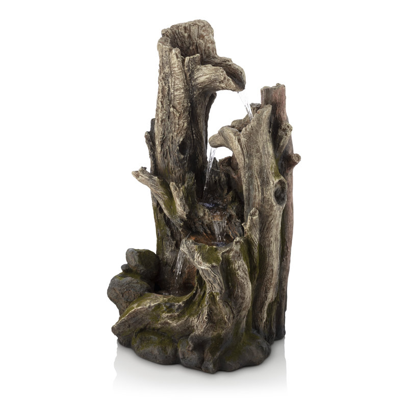Outdoor Floor Tree Trunk Fountain with LED Lights, 40" H x 21" W x 18" D