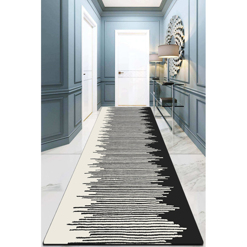 Tapis en polyester tissé à plat à la main noir / gris Gehl, Rectangle 4 pi 11 po x 7 pi 10 po