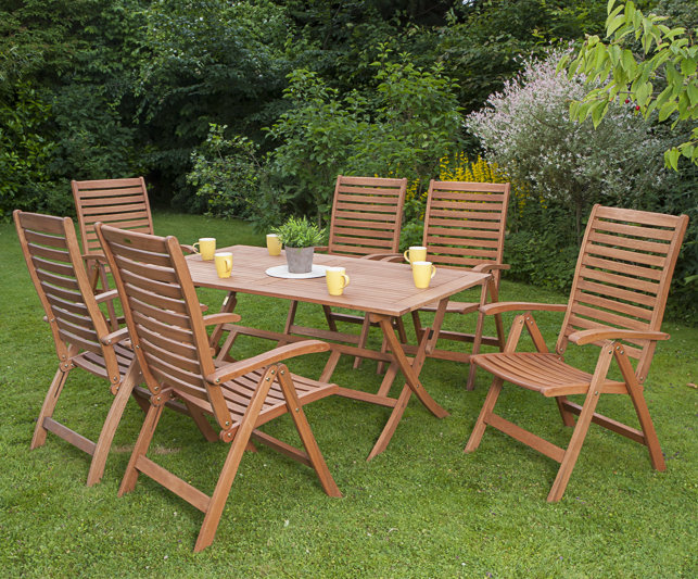 Adabpreet 6 - Person Solid Wood Patio Dining Set Rectangular Table