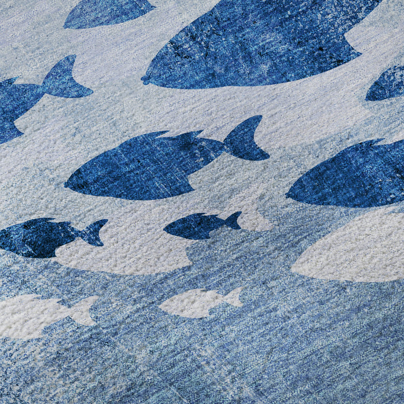 Tapis bleu lavable à la machine de qualité supérieure Cerrito, Rectangle 9 pi x 12 pi
