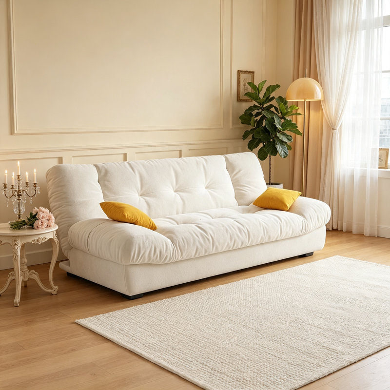 Simple Multifunctional Beige Suede Sofa