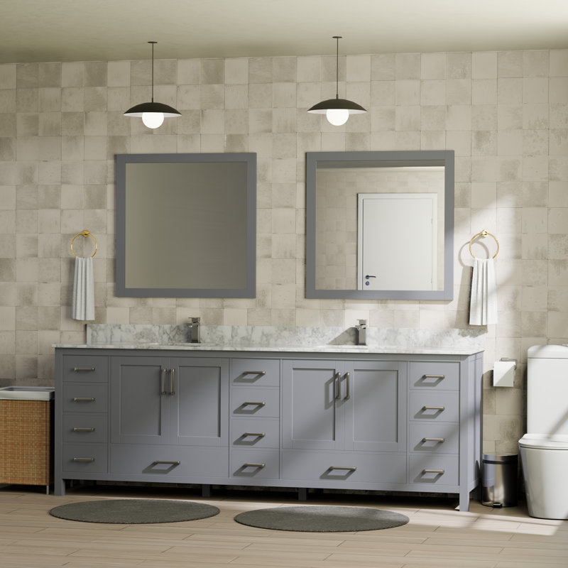 Ensemble de meuble-lavabo double 84 po Jacques, Marbre de Carrare blanc, Gris foncé