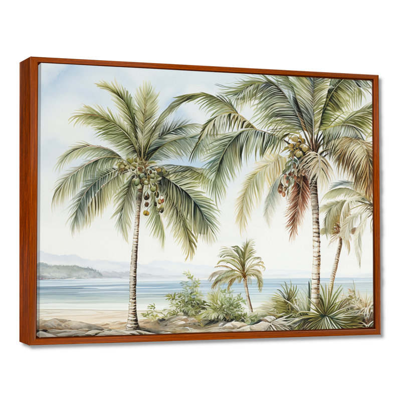 Palmiers sur la plage V - palmiers et palmiers, art mural, H 24 po x l 32 po x P 1 po, Cadre flottant brun