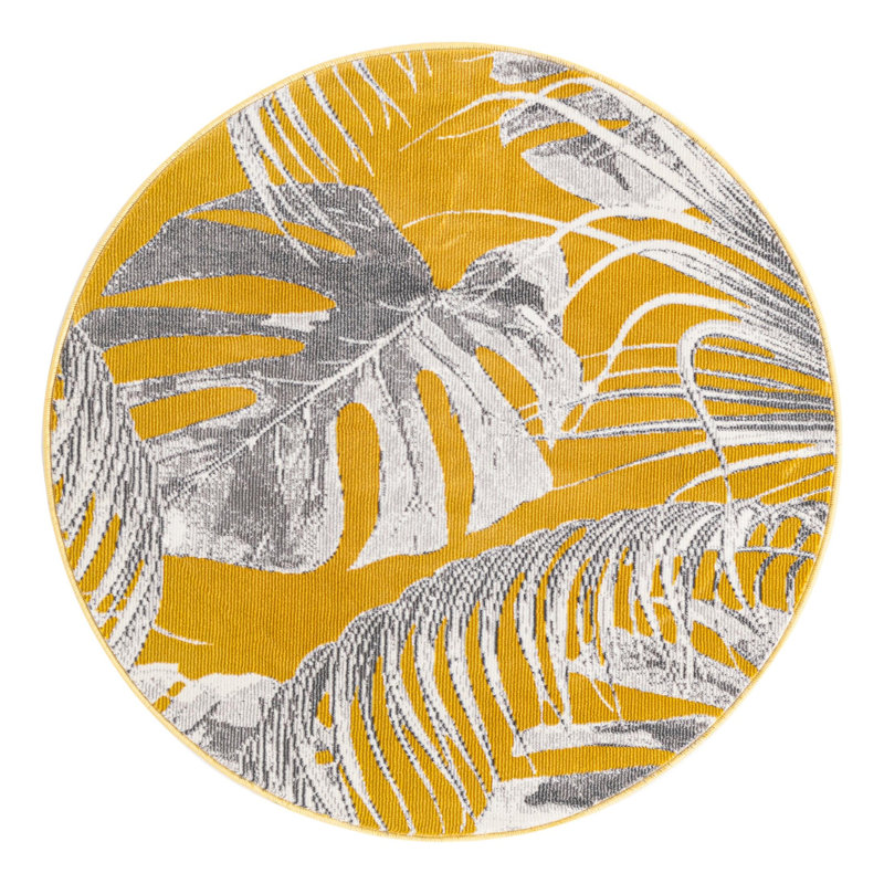 Tapis jaune / gris Adalheida, Rond 3 pi 3 po