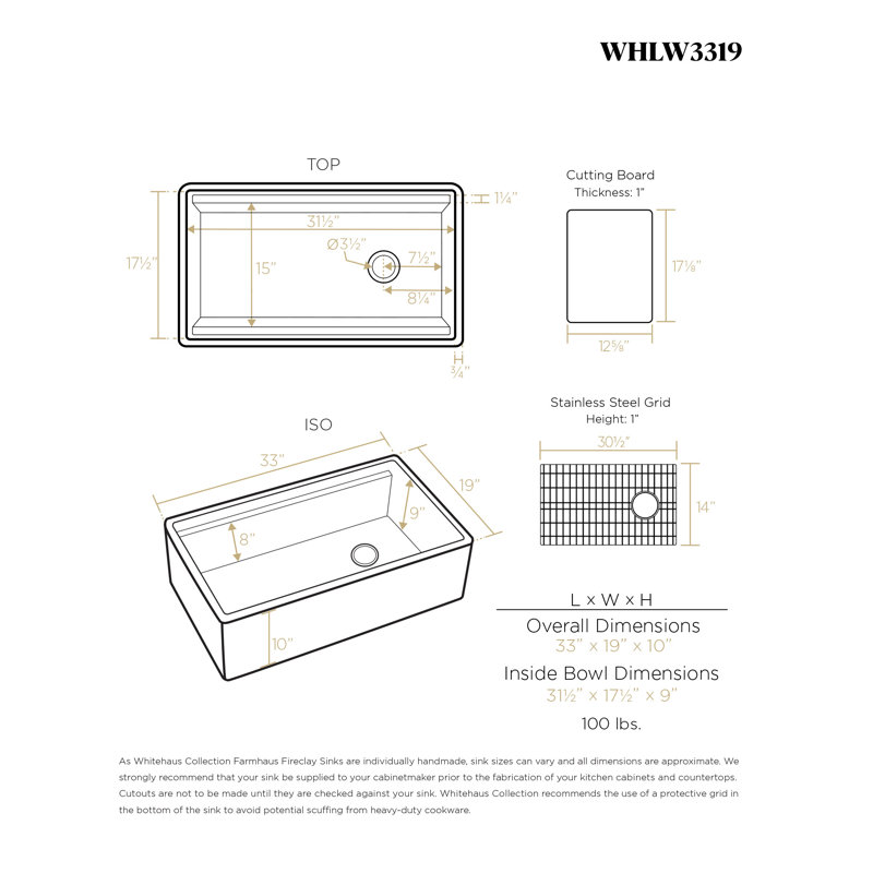 Whitehaus Collection Front Apron Single Bowl Fireclay Kitchen Sinks with Cutting Board and Grid, 36", White