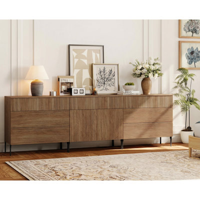 Ensemble de commode moderne à 7 tiroirs 94,5 po pour chambre à coucher, commode minimaliste avec rangement, commode en bois pour salon, chambre à coucher et entrée