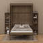 Grand lit escamotable rotatif avec armoire murale cachée, tablettes latérales à 3 niveaux, bureau convertible et supports de rangement supplémentaires-796416821