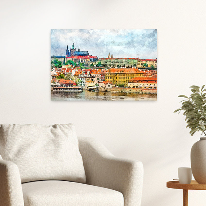 Prague Castle Vista Abstract Architecture City Wall Art Print 1 Piece Wrapped Canvas Wall Art, 40.64cm H x 60.96cm W