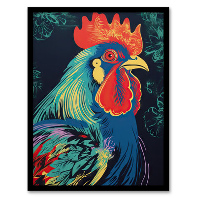 Hoch Rooster Hen Cock Chicken Work Blue Red Vibrant Bold - Single Picture Frame Print