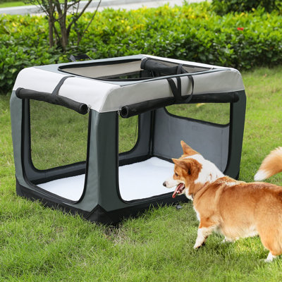 Cage pliable pour chien 3 portes à parois souples - Chenil portatif