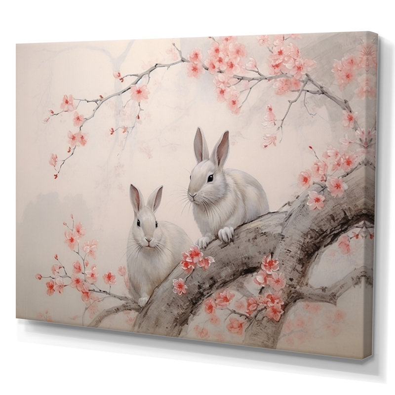 Asian Art Rabbit Family IV - reproduction, Toile tendue, H 24 po x l 32 po x P 1 po