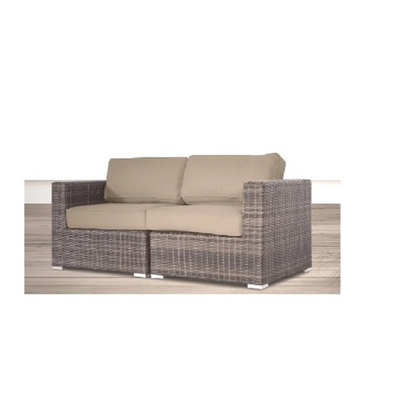 Causeuse d'extérieur en osier avec coussins Arreola, Brun, Beige Sunbrella