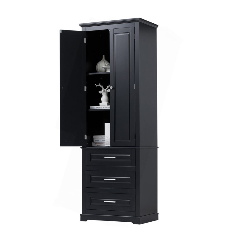 Grande armoire de rangement avec trois tiroirs pour salle de bain / bureau, noir, Black