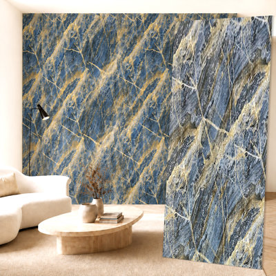 Panneaux muraux brillants en or bleu 4 pi x 9 pi UV Marble Falkirk Irvine III (paquet de 5)