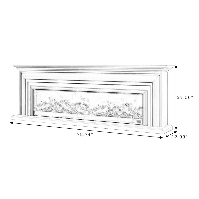 Blanc massif + foyer en bois manufacturé avec meuble télé, Blanc, H 27,56 po x l 78,74 po x P 12,99 po