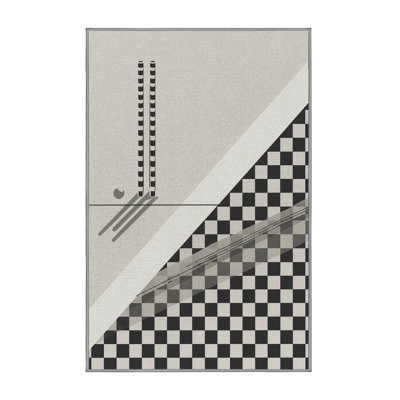 Machine Washable Seth Cricket Wicket Scene Modern Checkered Rug in Gray – Gray Binding