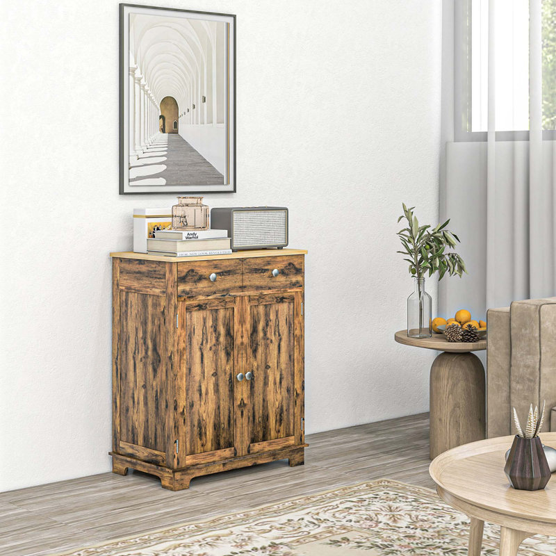 Buffet avec comptoir en bois massif, armoire de rangement de cuisine moderne, armoire à café avec 2 tiroirs, portes et tablette réglable