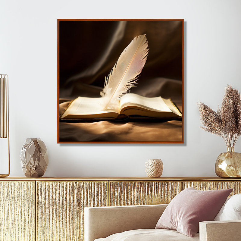 Salon d'art mural Jago - Feathers, Toile avec cadre flottant brun, H 16 po x l 16 po x P 1 po
