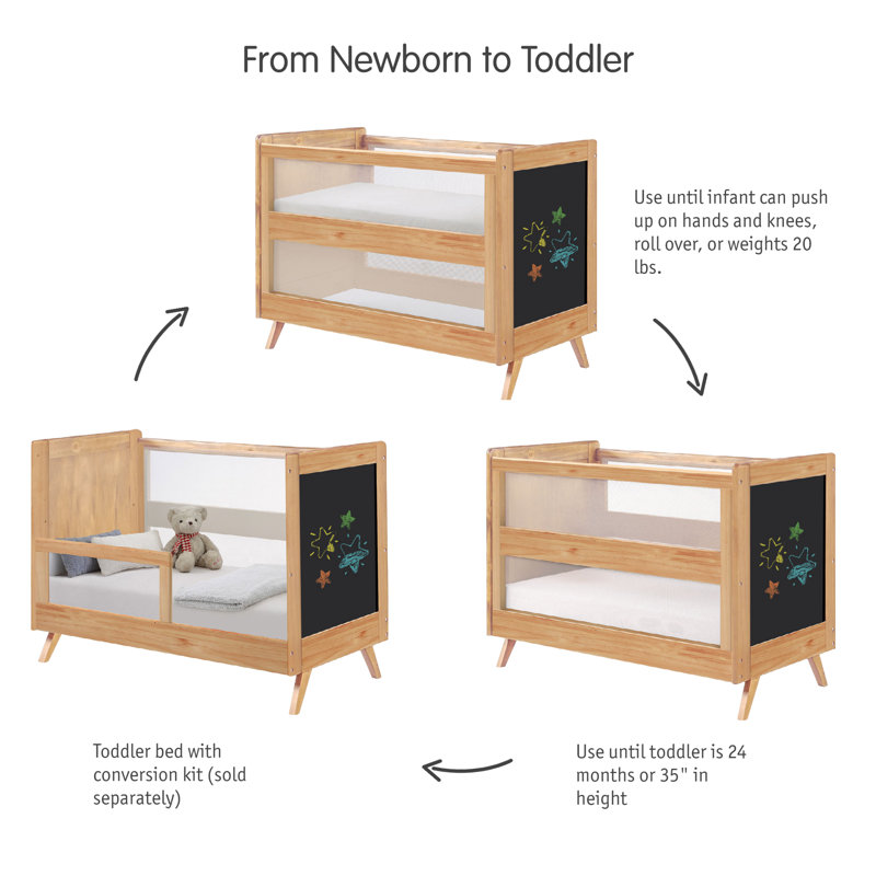 Beech and Chalkboard Mesh Convertible Crib with Eco-Friendly Pine