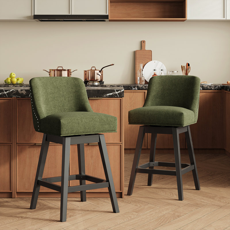 360°Bar Counter Stool with Solid Wood Frame, Green