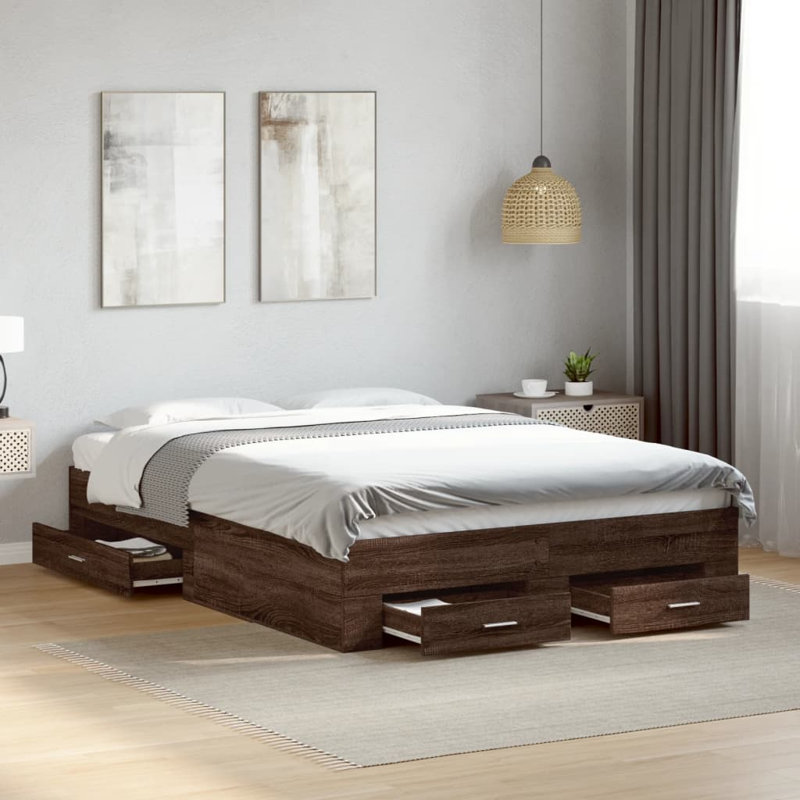 Yamna Engineered Wood Bed Frame, DE Size - 140 x 190 cm, Smoked Oak