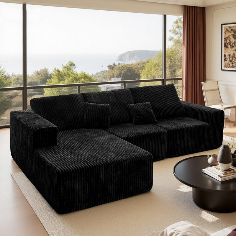 Canapé modulaire en forme de L de 112,99 po avec méridienne en forme de L, canapé modulaire moderne avec assise profonde, fauteuils rembourrés avec méridienne orientée à droite pour la chambre à coucher du salon, aucun assemblage requis