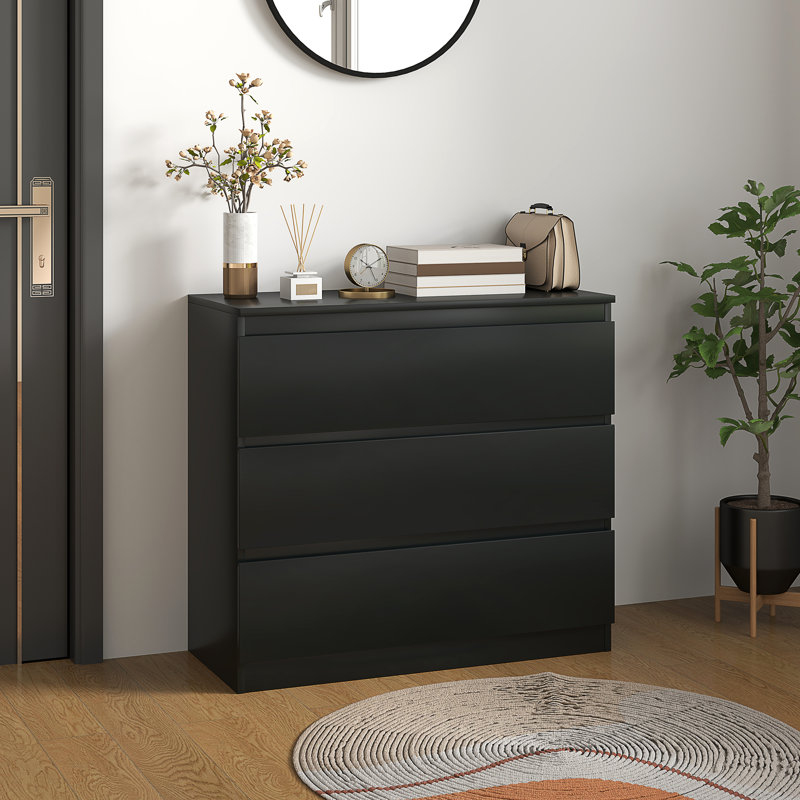 Keethan 80cm W 3 - Drawer Chest of Drawers, Black