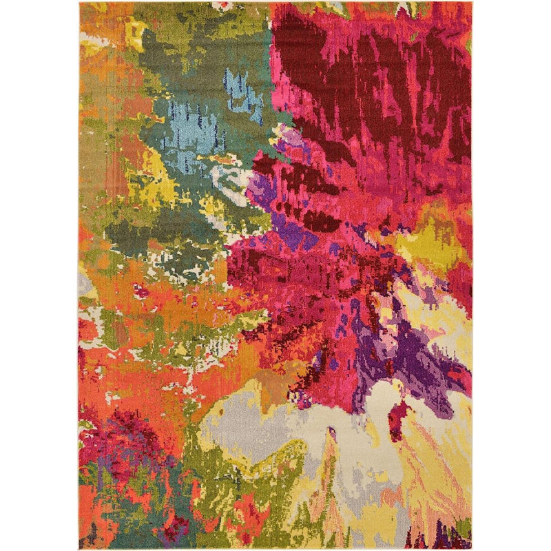 Tapis rose / vert Rizer, Rectangle 7 pi 1 po x 10 pi