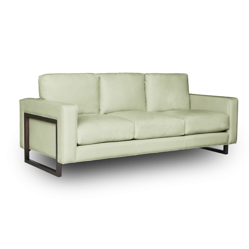 Penelope 84'' Leather Sofa, White (Dreamer), Satin Brass