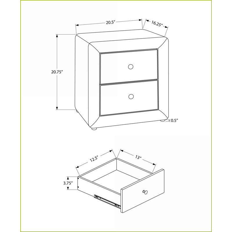Table de chevet transitionnelle beige à aspect lin avec 2 tiroirs - sans assemblage