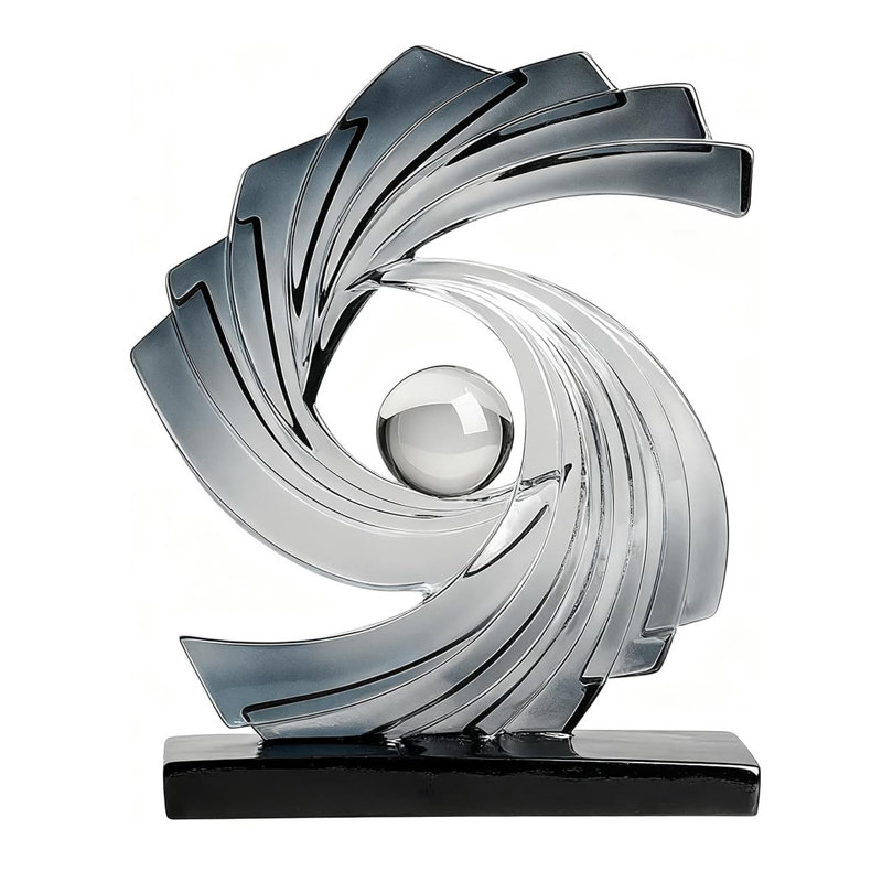 11.2" Gold Abstract Art Statue - Modern Minimalist Home Office Decor, Grey