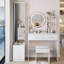 Armoire à miroir pleine grandeur + coiffeuse à miroir rond à DEL + tabouret rembourré, miroir à DEL de 17 po de diamètre, commande tactile, 3 couleurs, luminosité réglable, grand bureau, rangement multicouche à grande capacité-1169247719