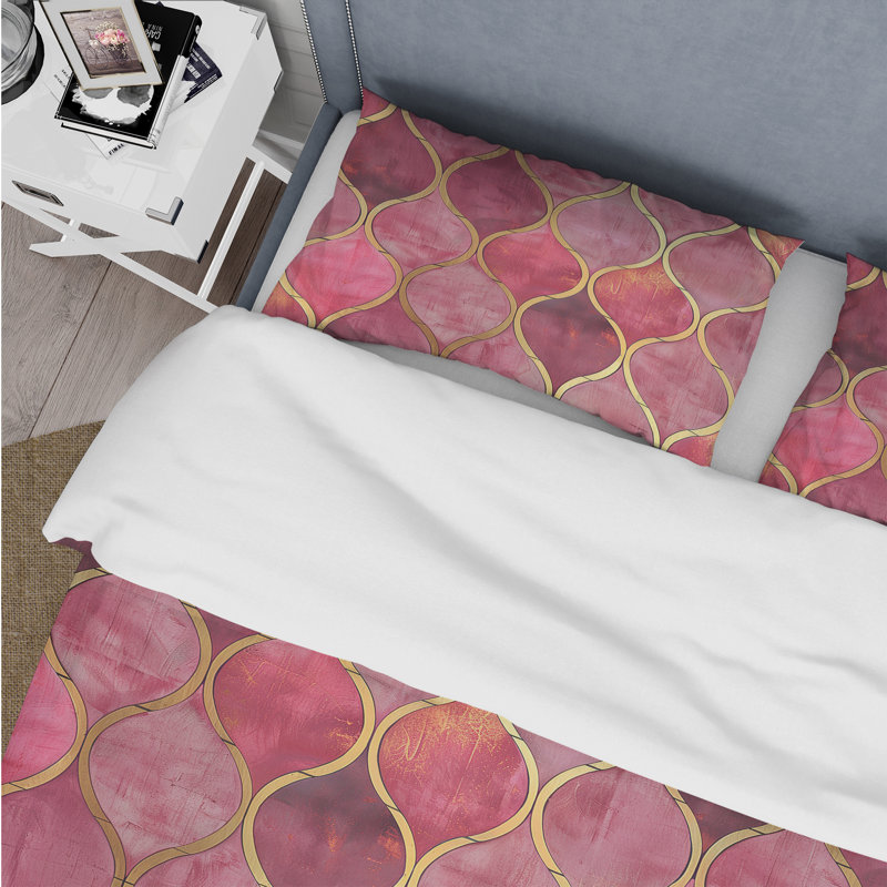 Ensemble de housse de couette rose doré Midcentury Trellis II - Midcentury, Housse de couette très grand + 2 taies décorativ