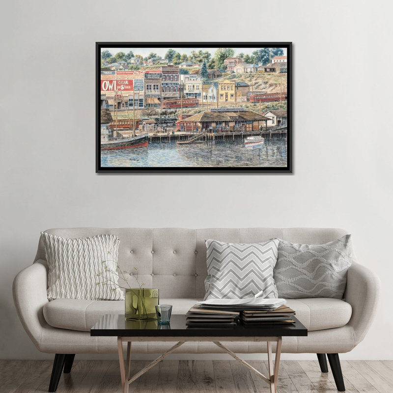 « san pedro harbor », reproduction d’art sur toile Stanton Manolakas, H 32 po x l 48 po x P 1,5 po, Toile avec cadre noir