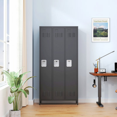 Metal Storage Locker Cabinet With Three Doors For Office School Garage, Accent Storage Cabinet For Indoor