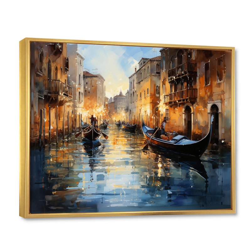Italie, Italie, reflets vénitiens, reproduction sur toile, Reproduction avec cadre flottant, H 30 po x l 40 po, Doré